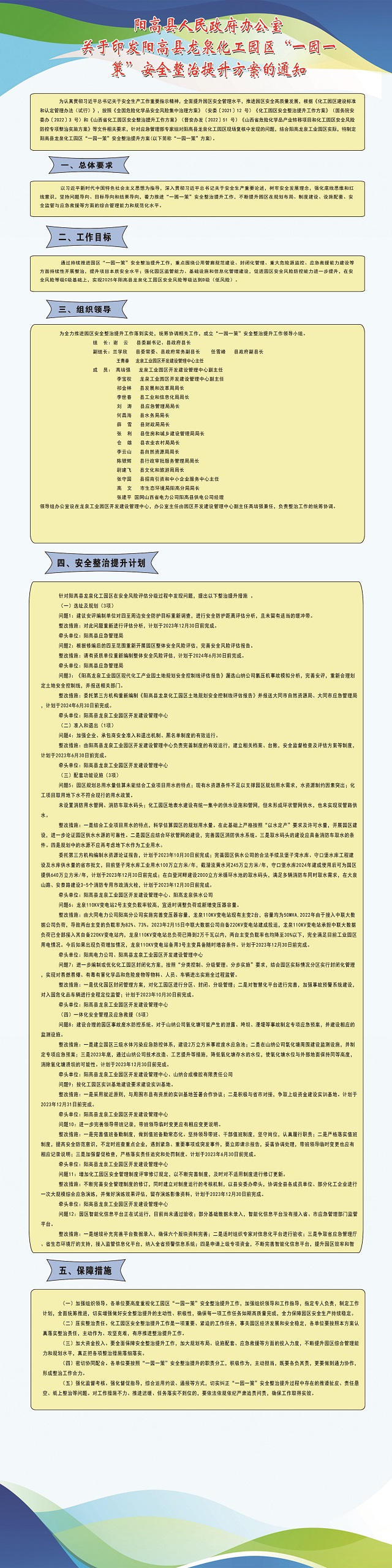 关于印发阳高县龙泉化工园区“一园一策”安全整治提升方案的政策解读
