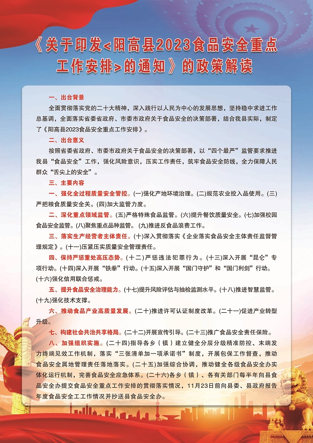 关于印发阳高县2023年食品安全重点工作安排的政策解读